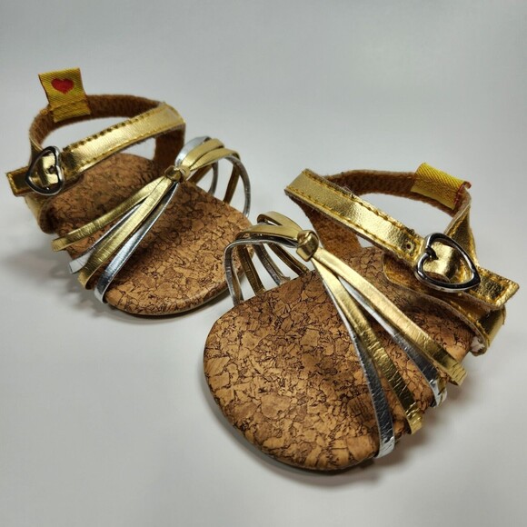 Build A Bear Sandals Shoes Gold Silver Straps Heels Heart Buckle Clothes - Picture 7 of 7